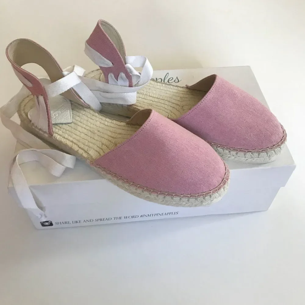Pineapples and love pink lace up espadrille